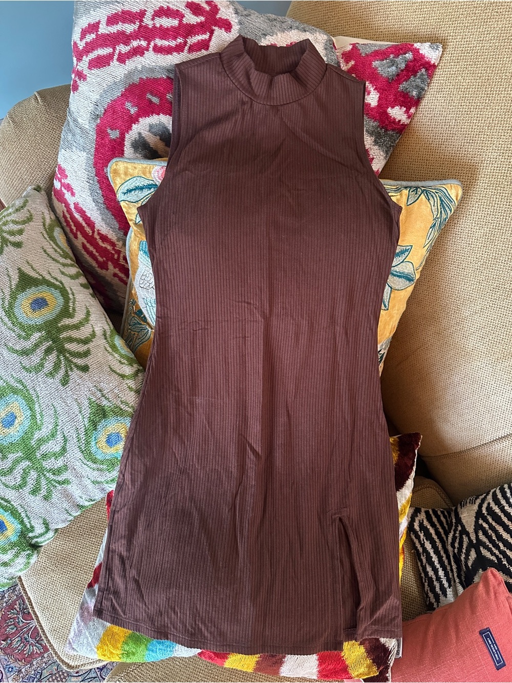 Reformation Sleeveless Ribbed Mock Neck Mini Dress XS Chocolate Brown